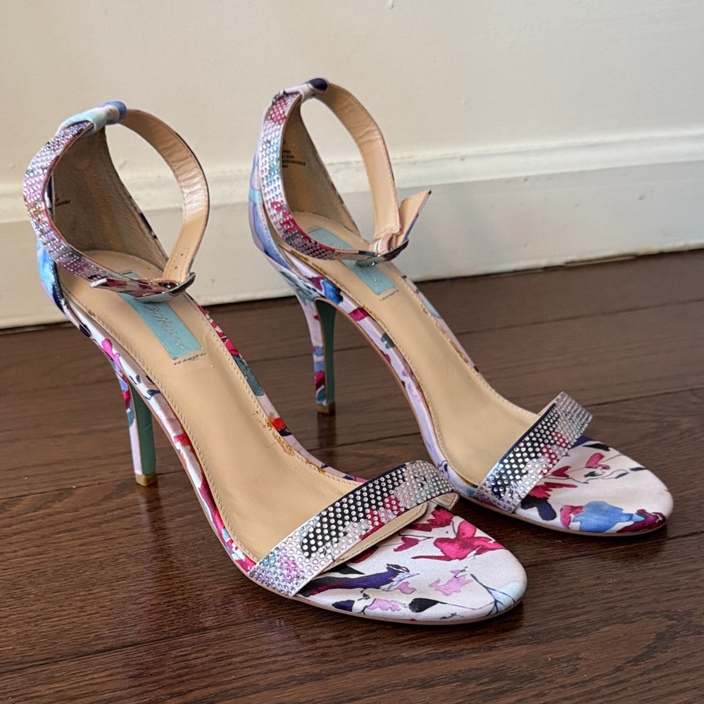 Betsey Johnson Floral Ankle Strap Heels